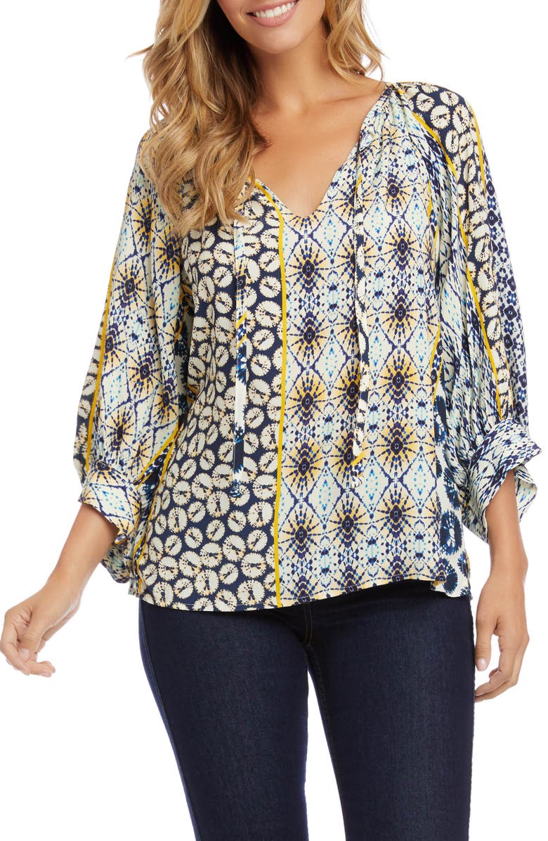 Karen Kane Mixed Scarf Print Peasant Top, Main, color, 