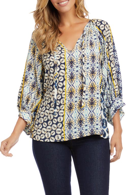 KAREN KANE KAREN KANE MIXED SCARF PRINT PEASANT TOP