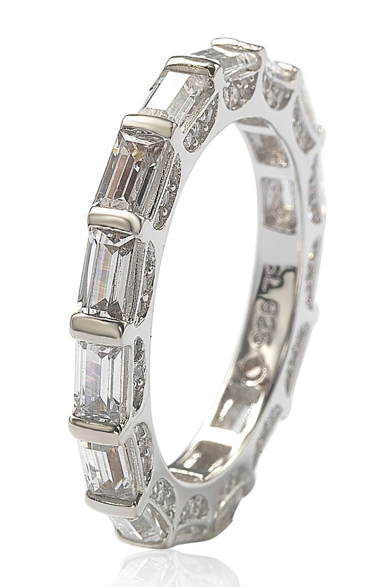 Sterling Silver Emerald Cut White Cubic Zirconia Eternity Band, Alternate, color, WHITE