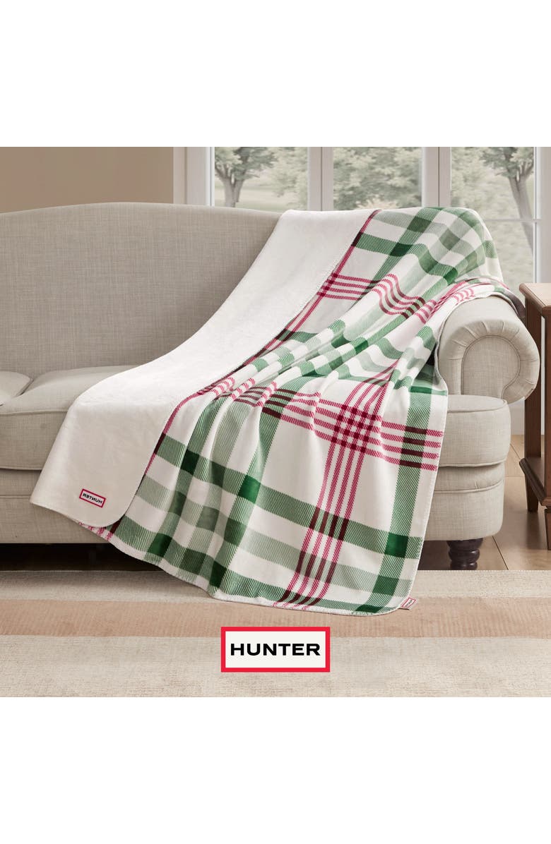 Hunter Reversible Plush Throw Blankets, Alternate, color, Noellia Juniper Plaid
