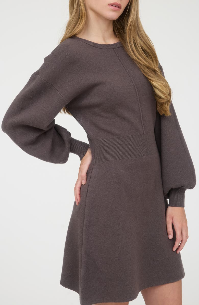 AUGUST SKY Tie Back Long Sleeve Minidress, Alternate, color, Charcoal