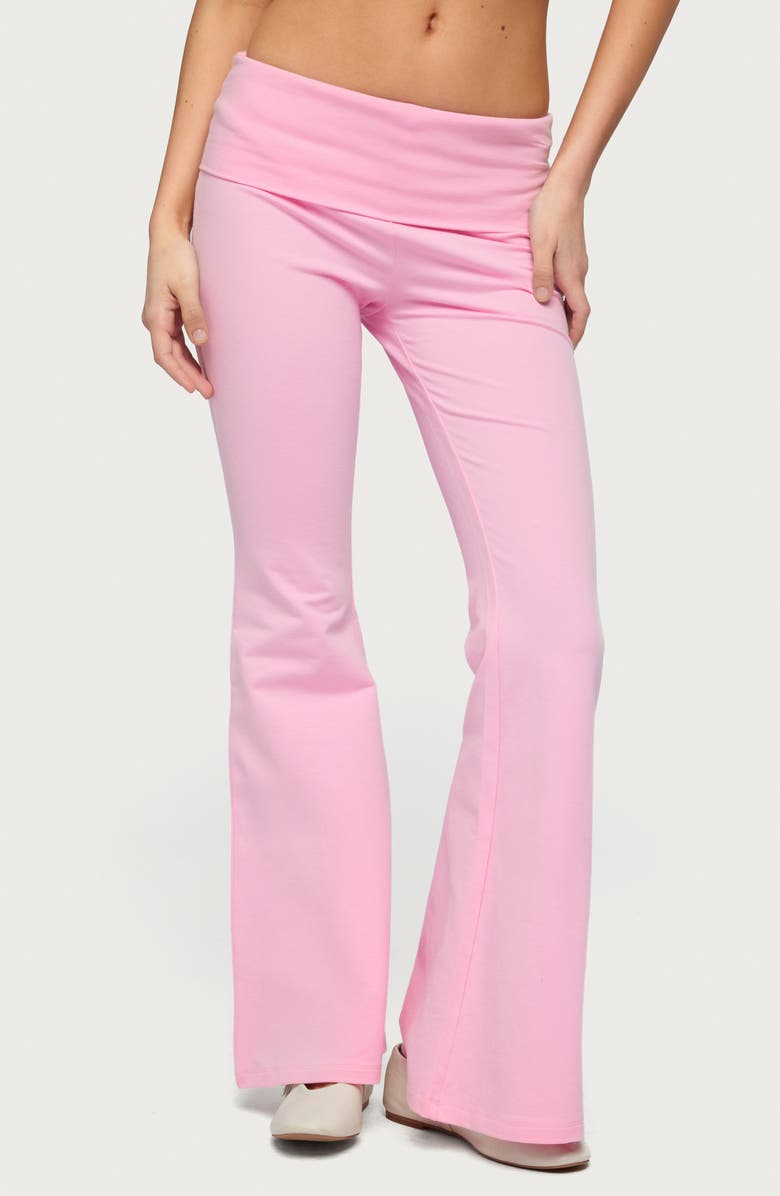 EDIKTED Naomi Foldover Flare Pants, Main, color, Light-Pink
