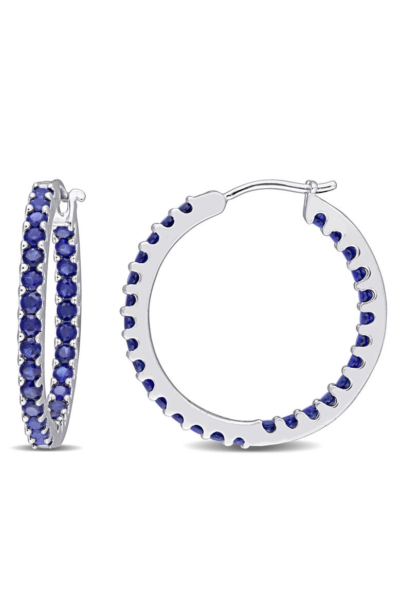 Julianna B. Lab-Created Blue Sapphire Hoop Earrings, Main, color, Lab-Created Sapphire