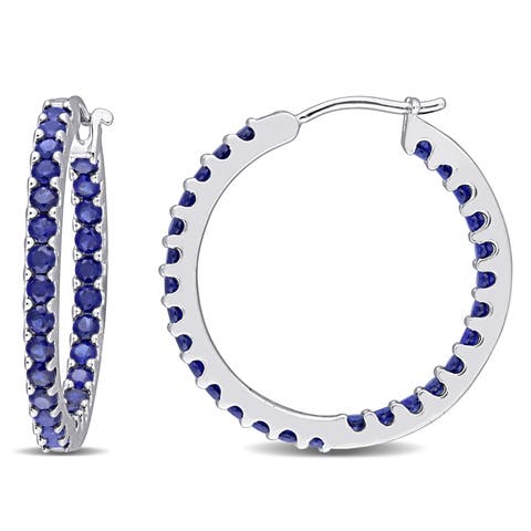Lab-Created Blue Sapphire Hoop Earrings