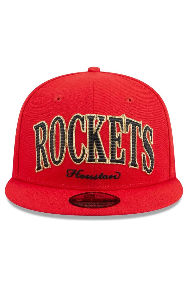 New Era Men's New Era Red Houston Rockets Golden Tall Text 9FIFTY Snapback Hat, Alternate, color, 