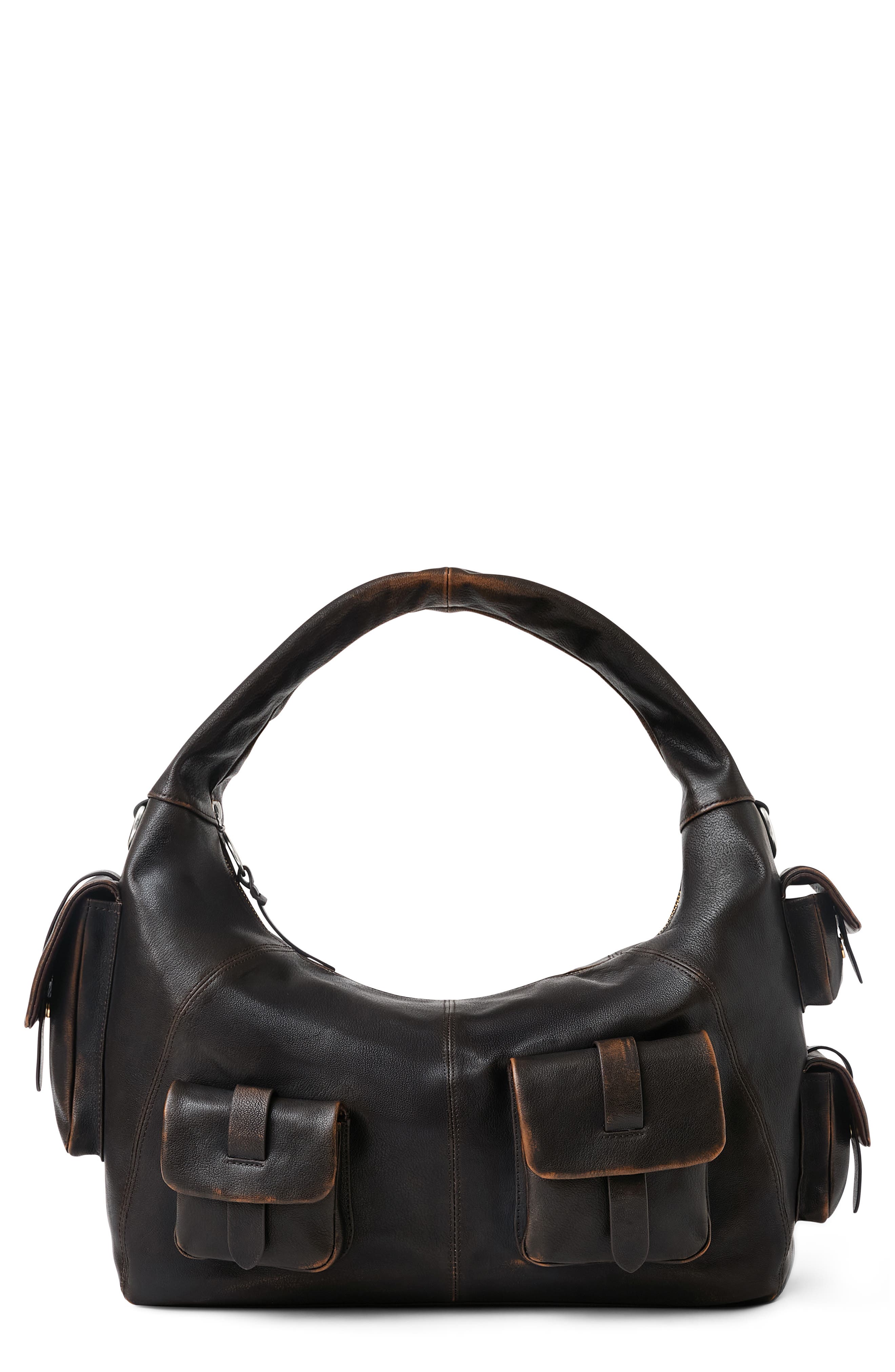 Rebel Leather Shoulder Bag, Main, color, FUDGE BRUSH OFF