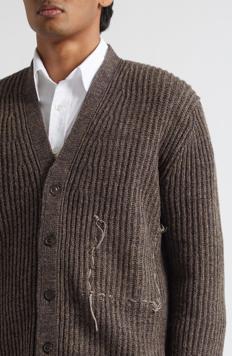 Maison Margiela Virgin Wool Blend Cardigan, Alternate, color, Brown