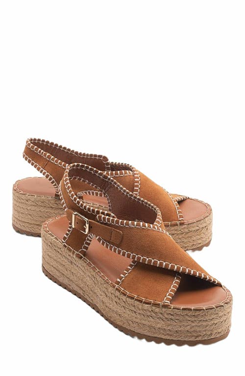 Forever & Always Shoes Bellezza Leather Platform Sandal in Cognac Brown Suede Leather at Nordstrom, Size 5.5