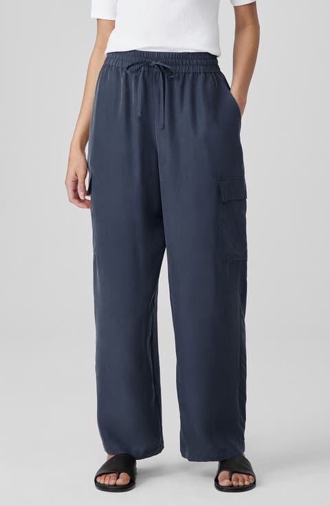 Cargo Silk Straight Leg Drawstring Pants