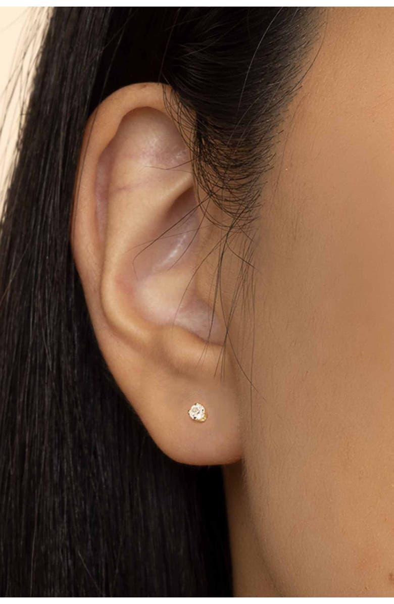 Oradina 14K Gold Shine Bright Diamond Mini Studs, Alternate, color, White Gold