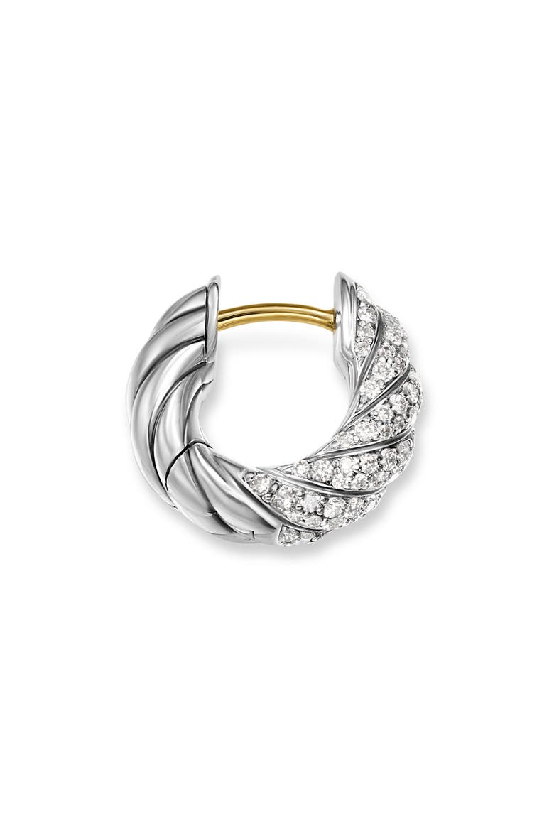 Sculpted Cable Hoop Earrings in Sterling Silver with Diamonds, 14.4mm, Alternate, color, STERLING SILVER