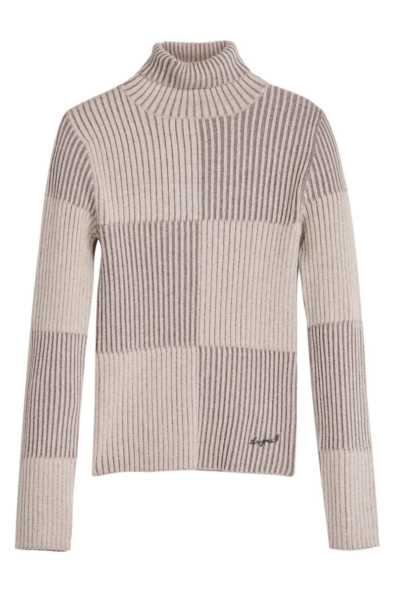 Check Rib Turtleneck Sweater, Alternate, color, BROWN