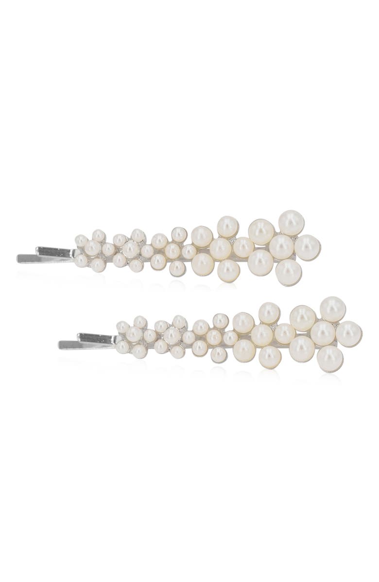 Brides & Hairpins Bessie Set of 2 Imitation Pearl Hair Clips, Alternate, color, Silver