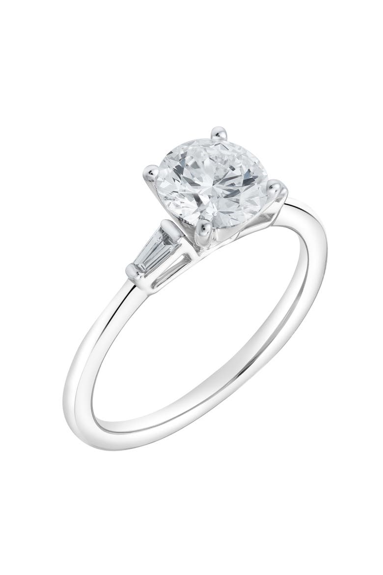 Piper 14K White Gold Round Cut Lab Grown Diamond Tapered Baguettes Engagement Ring - 1.05 Ct, Alternate, color, 14K White Gold