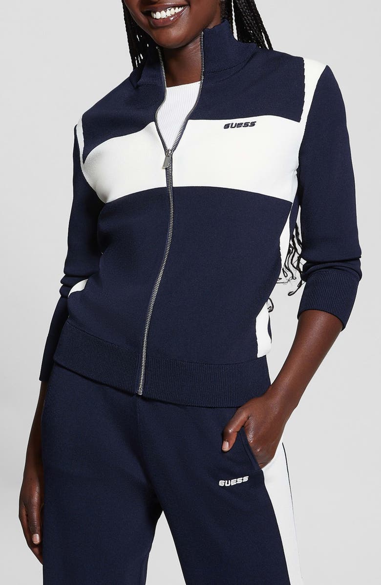 GUESS Michela Colorblock Zip Cardigan, Main, color, 
