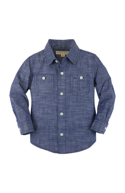 Kids' Organic Long Sleeve Chambray Button Down Shirt (Little Kid and Big Kid)