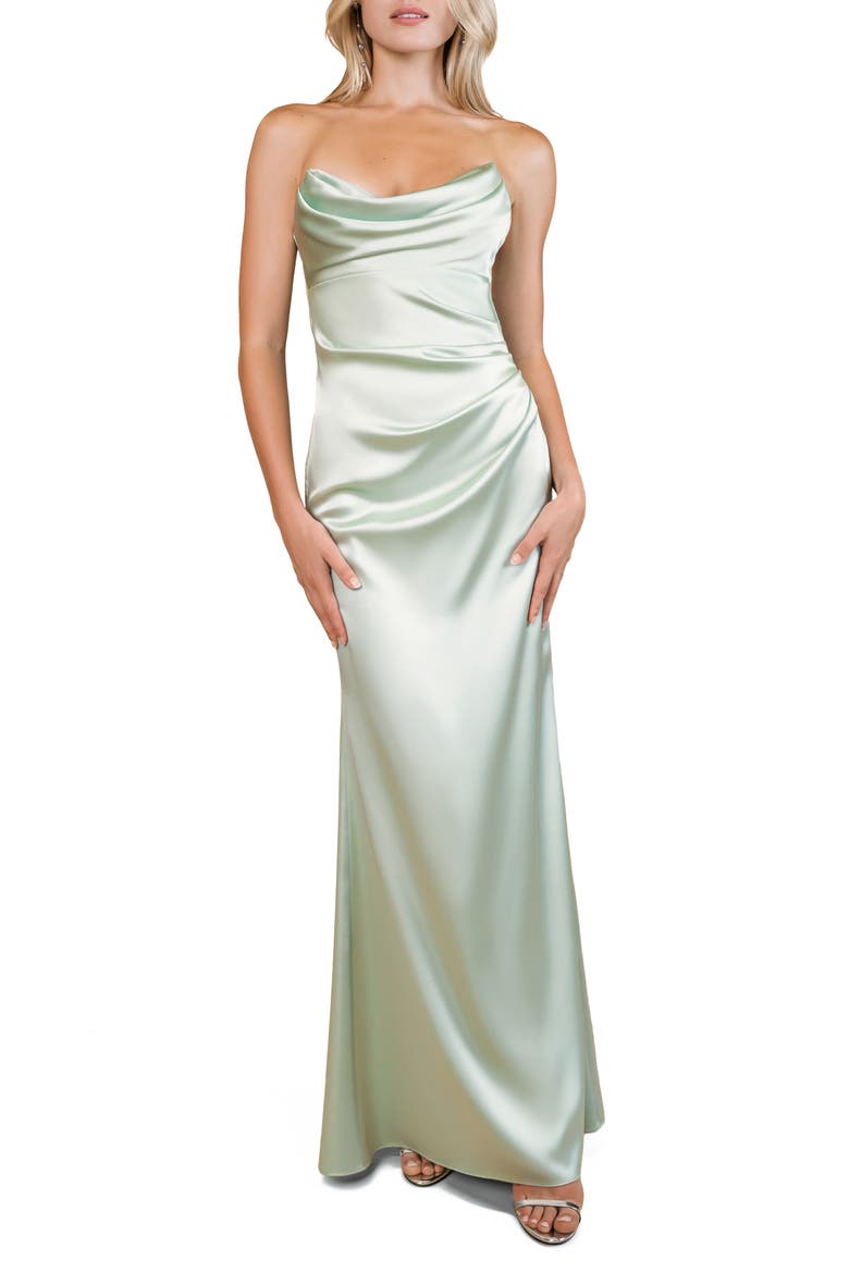 Taylor Strapless Satin Gown, Main, color, SEAFOAM