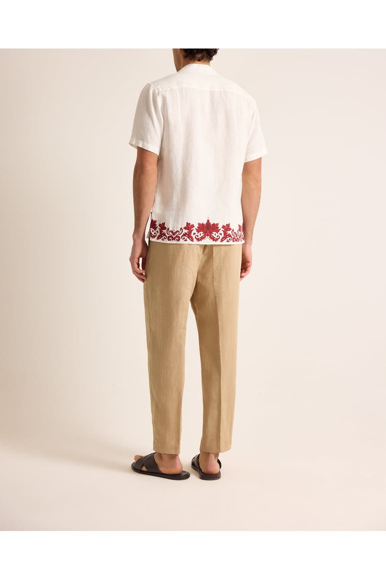 Maitan Linen Relaxed Fit Linen Mirabello Border Shirt, Alternate, color, White/Vermillion