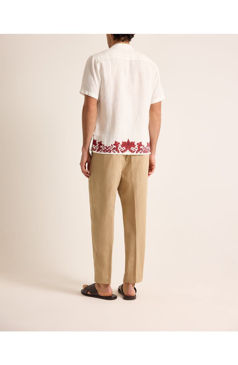 Orlebar Brown Maitan Linen Relaxed Fit Linen Mirabello Border Shirt, Alternate, color, White/Vermillion