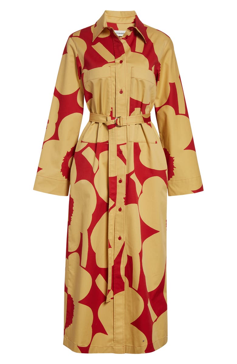 Marimekko Molla Unikko Floral Long Sleeve Twill Shirtdress, Alternate, color, Light Brown, Red