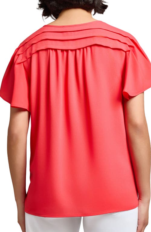 Jones New York Pleated Shoulder Tie Neck Top In Red