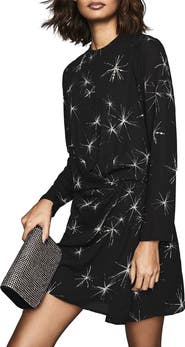 Reiss Gabbi Crystal Embellished Twinkle Print Long Sleeve Dress