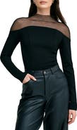 Marcella Joanna Sheer Yoke Funnel Neck Top