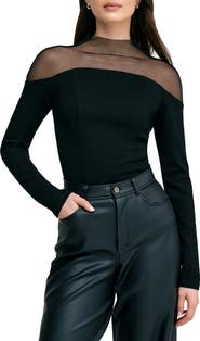 Marcella Joanna Sheer Yoke Funnel Neck Top