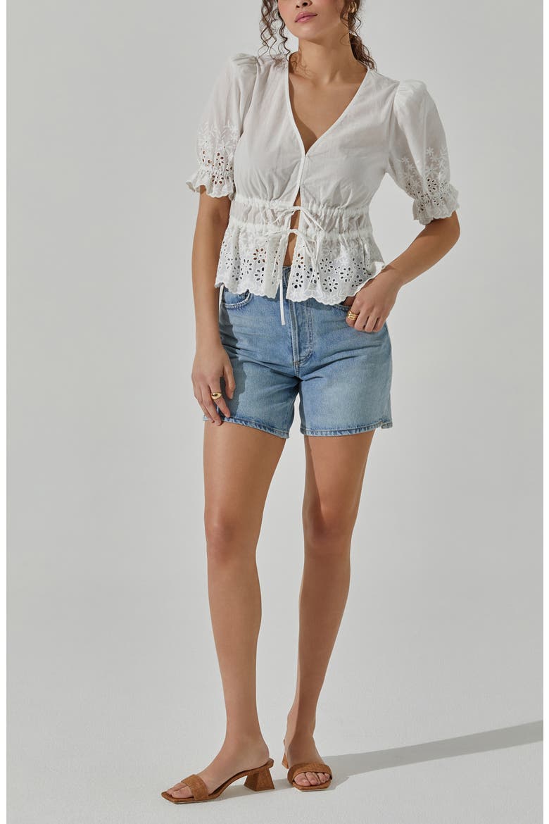 Eyelet Tie Front Cotton Top, Alternate, color, WHITE