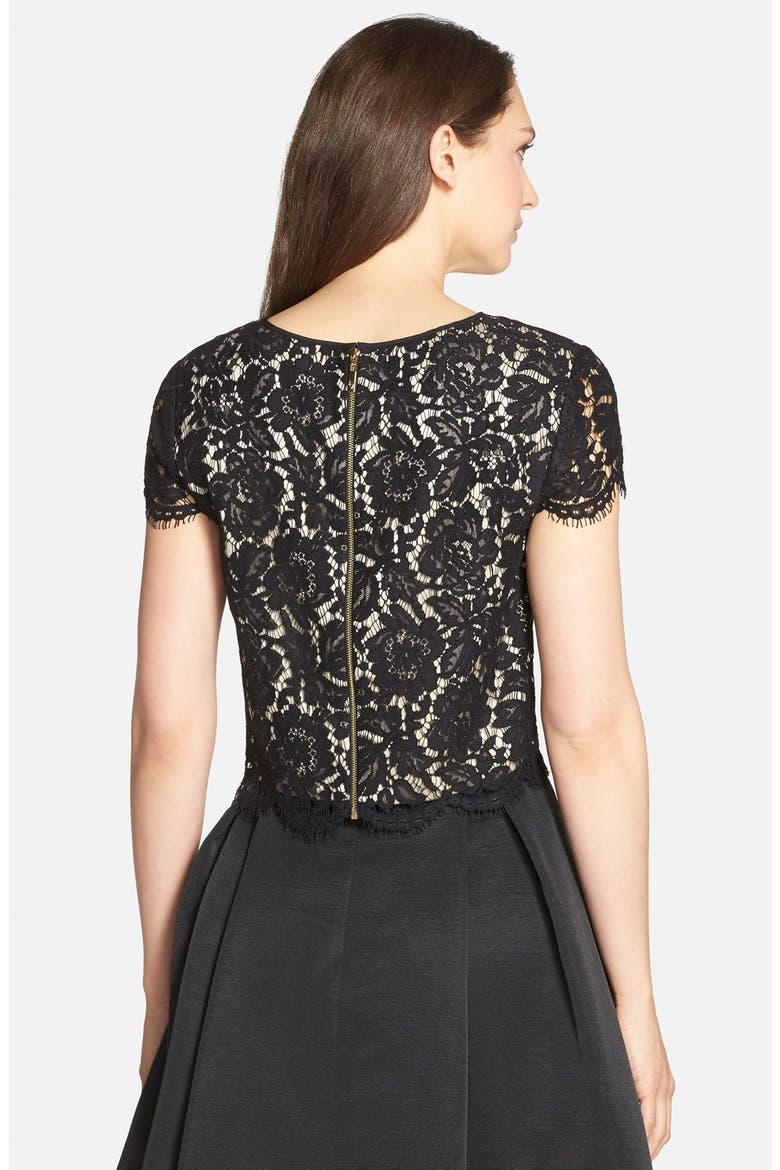 Lace Cap Sleeve Top, Alternate, color, BLACK