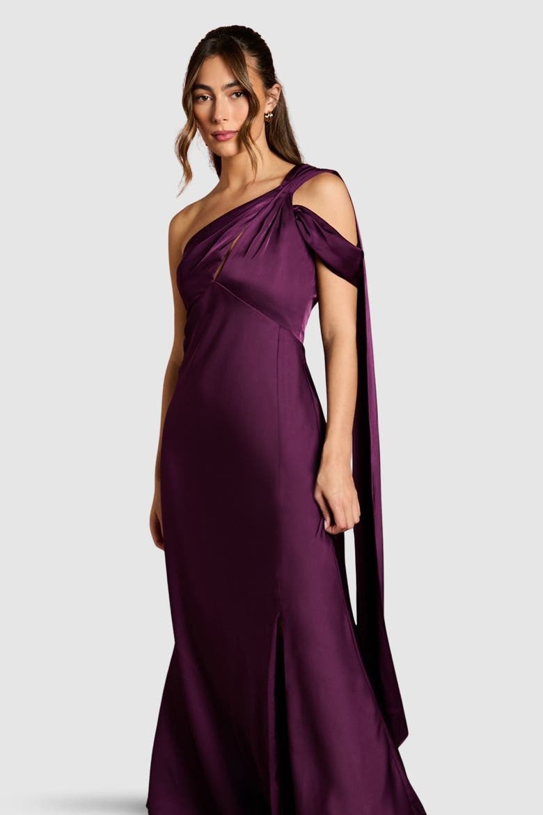 Satin Fishtail Maxi Dress, Alternate, color, Grape