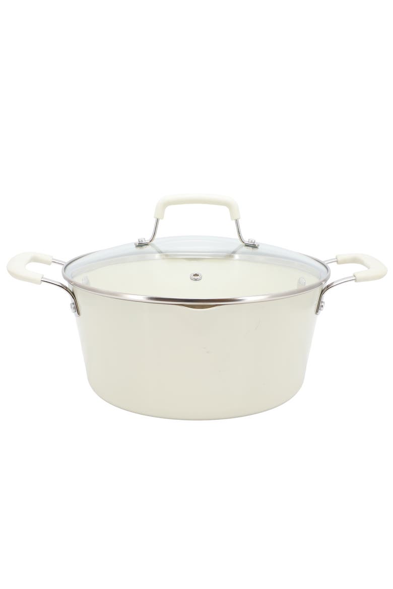4.4 Quart Aluminum Ceramic Nonstick Dutch Oven in Linen, Main, color, White