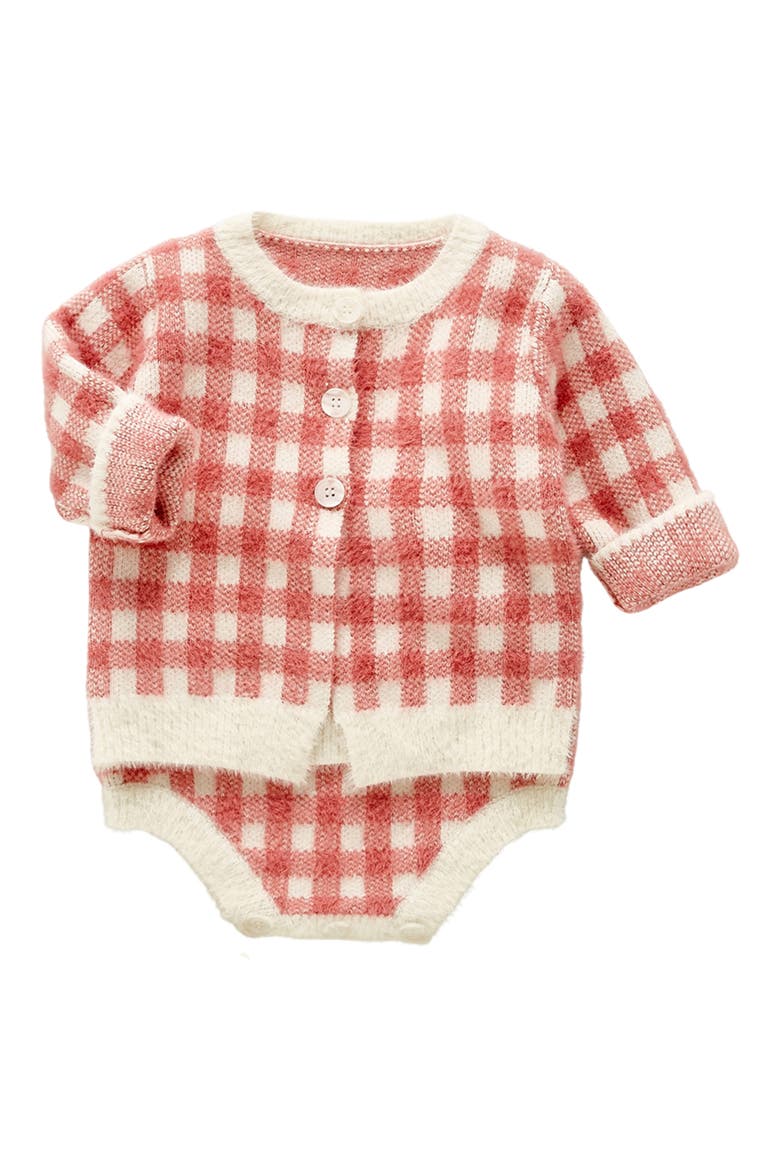 Rue Cotton Jacquard Cardigan & Bodysuit Set, Alternate, color, RED