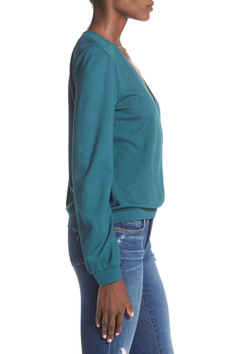 Long Sleeve Surplice Top, Alternate, color, TEAL DEEP