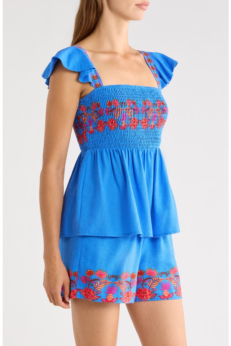 Isela Smocked Flutter Sleeve Top, Alternate, color, BLUE-RED-MULTI