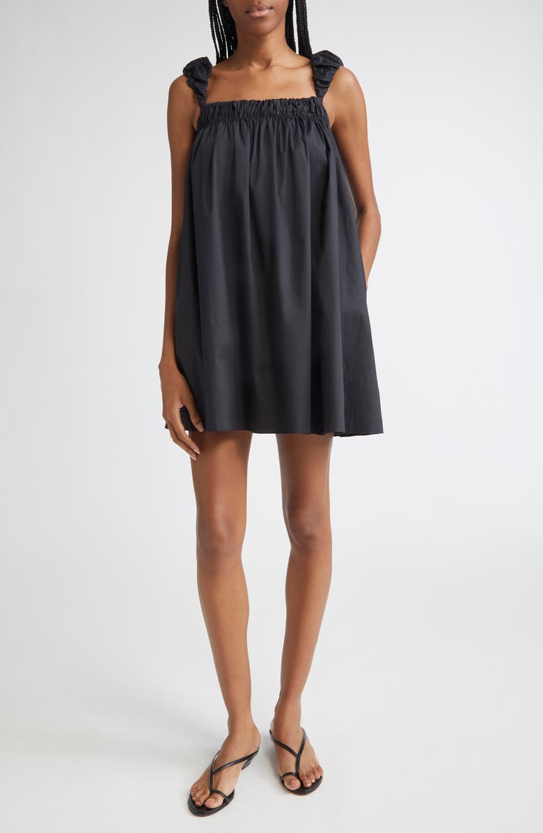 STAUD Beau Babydoll Minidress, Main, color, Black