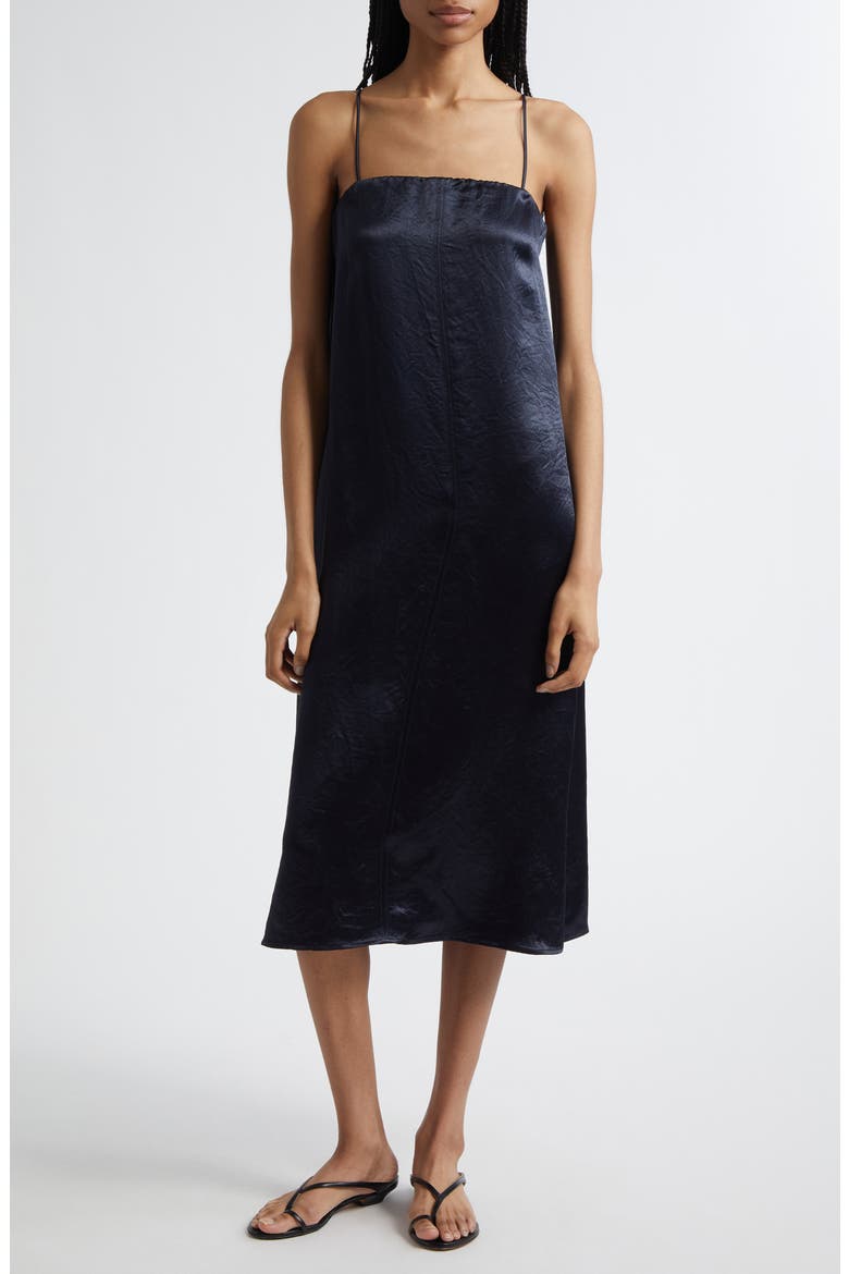 Aerosi Sleeveless Satin Midi Dress, Main, color, NAVY