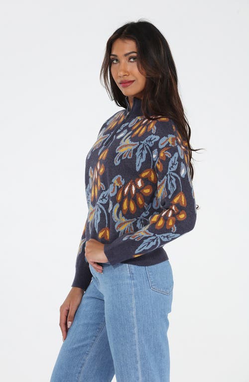 Rain And Rose Floral Quarter Zip Sweater In Multi