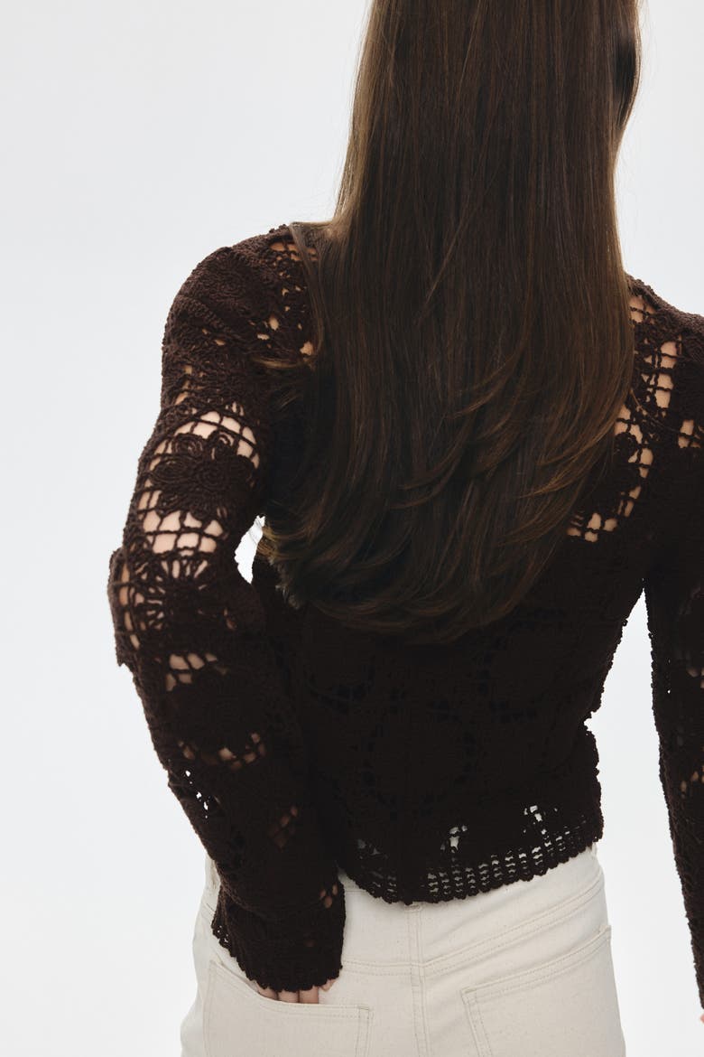Crochet-look Cardigan, Alternate, color, Brown