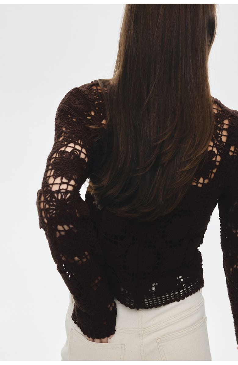 H&M Crochet-look Cardigan, Alternate, color, Brown