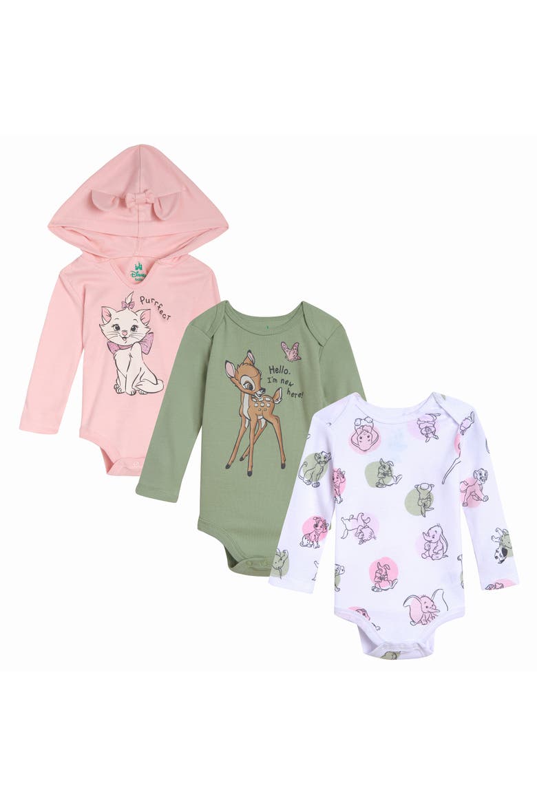 3-Pack Long Sleeve Bodysuits, Main, color, Bambi Marie Pink