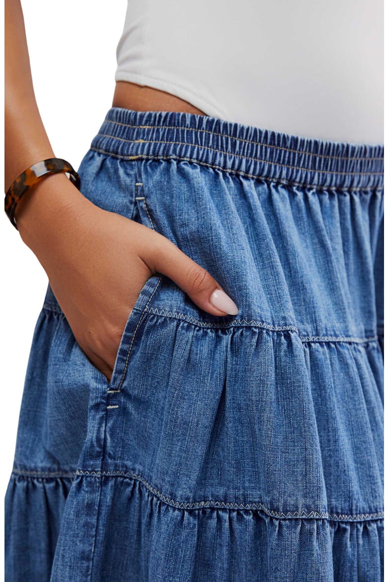 Chambray Tiered Midi Skirt, Alternate, color, COOL BLUE