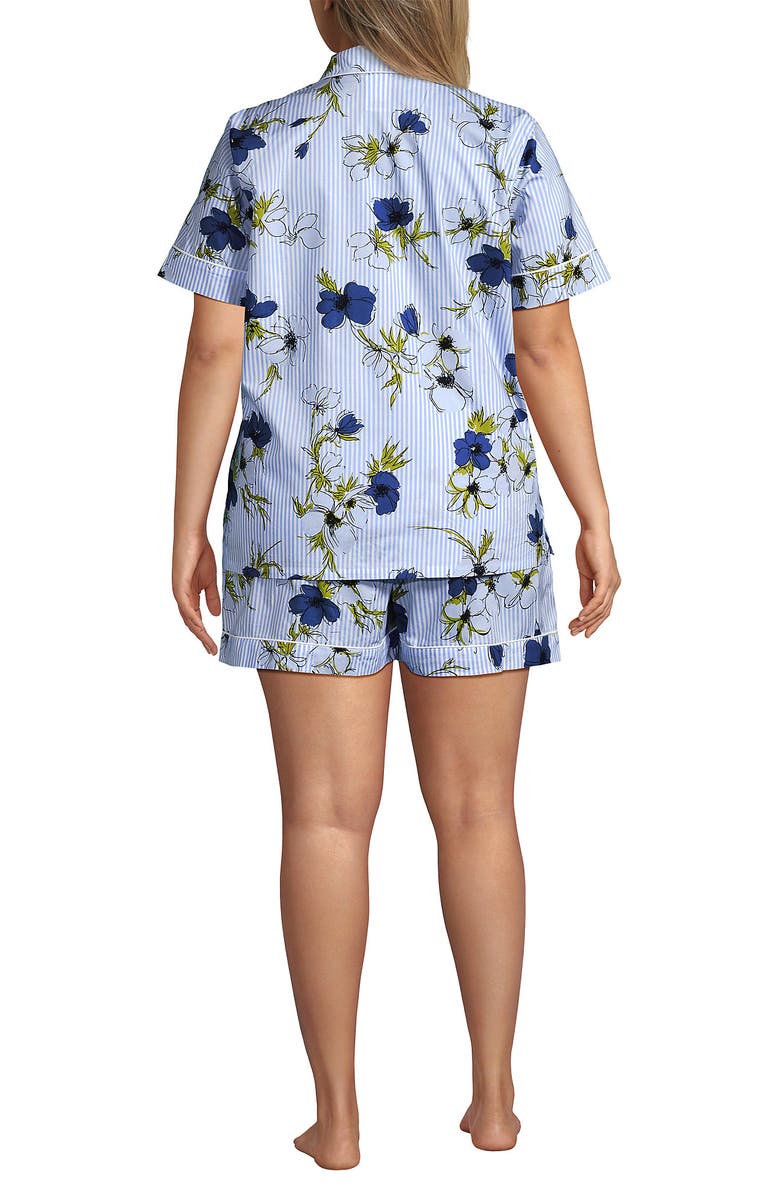 Lands' End Poplin 2 Piece Pajama Set - Short Sleeve Shirt and Shorts, Alternate, color, Light Sea Blue Striped Floral