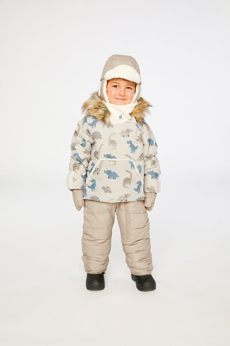 Dinosaur Snug Car Seat Fleece Neckwarmer One Piece Snowsuit, Alternate, color, Blue Dinosaur Print