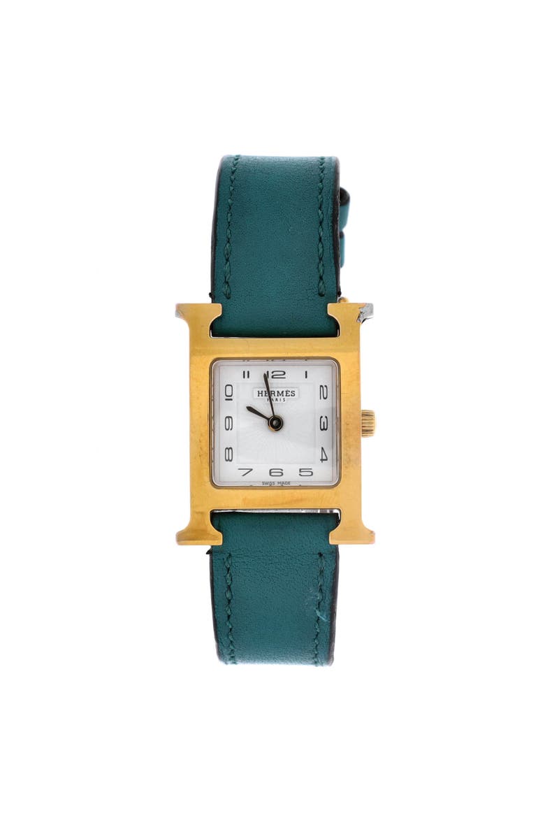Heure H Quartz Watch Plated Metal and Leather 21, Main, color, Green
