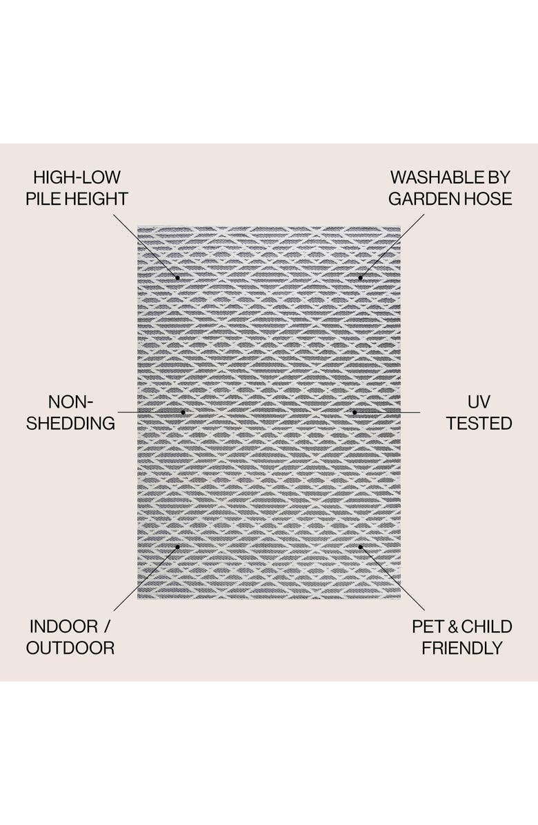 JONATHAN Y Ararat High-Low Pile Moroccan Diamond Modern Indoor/Outdoor Area Rug, Alternate, color, Black/Ivory