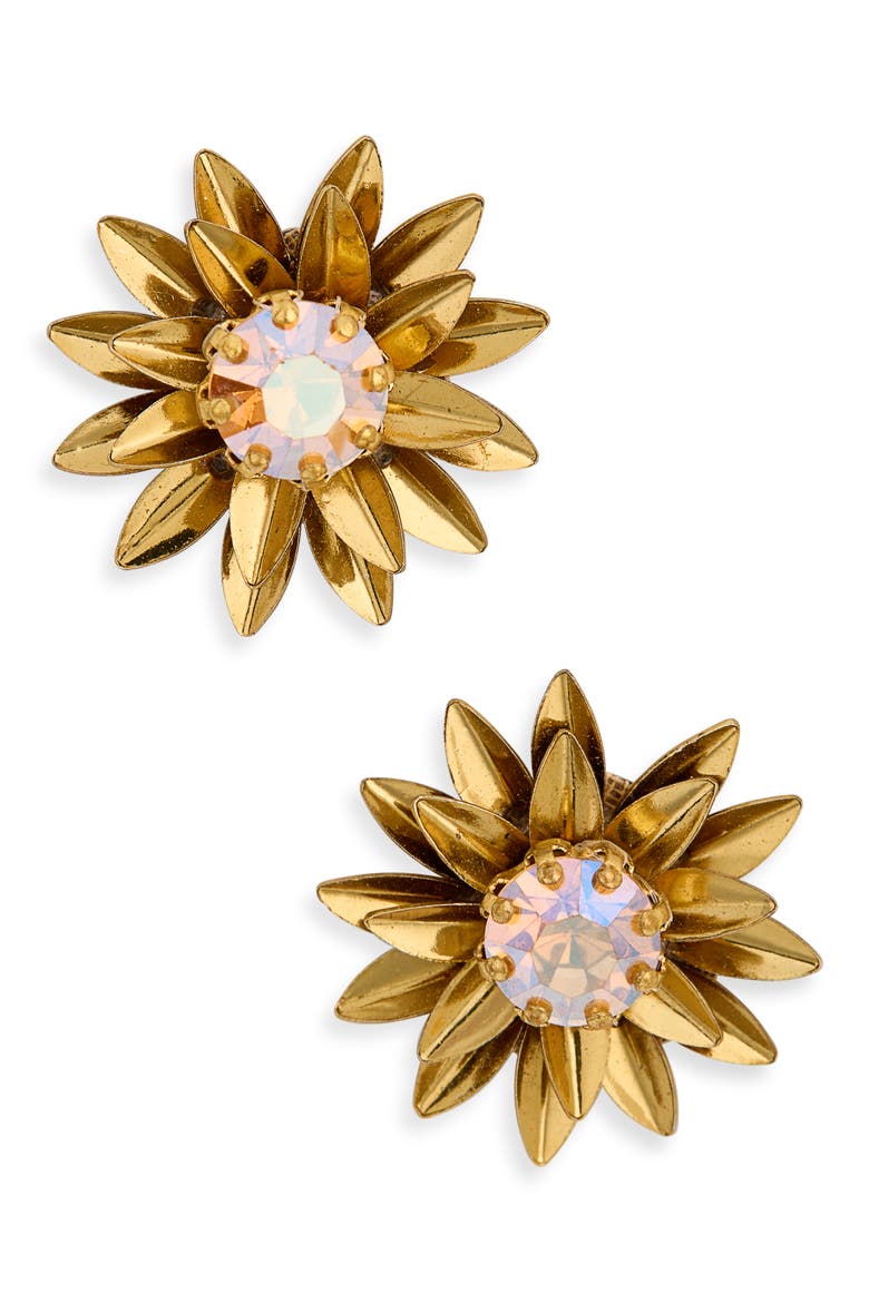Aretha Crystal Flower Stud Earrings, Main, color, GOLD