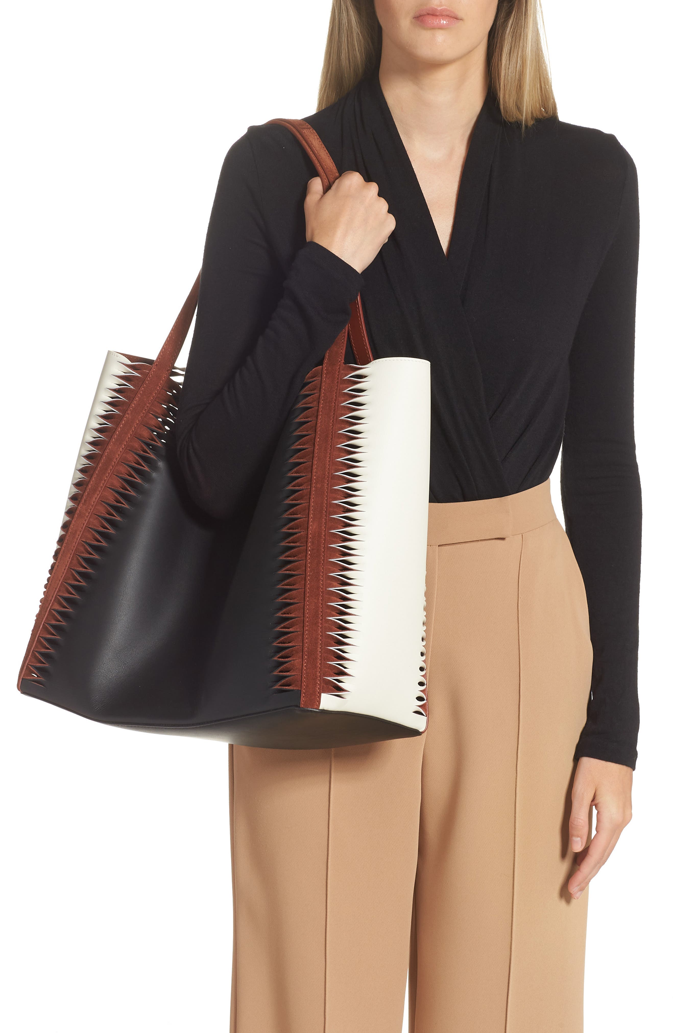 Chloé Louela Twist Trim Leather Tote, Alternate, color, 