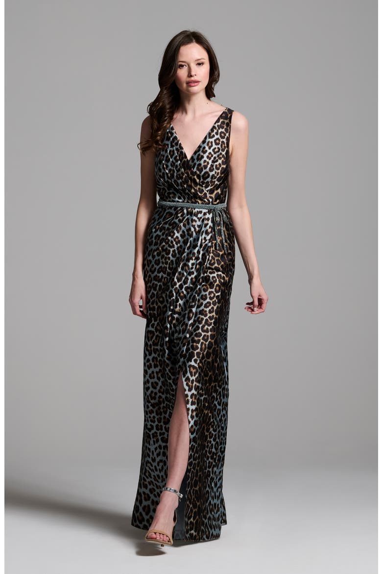 Animal Pleated Taffeta Gown, Alternate, color, BLUE MULTI