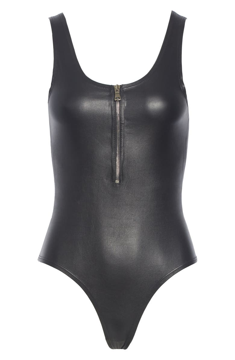 SPRWMN Front Zip Leather Bodysuit, Alternate, color, 